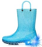 Hugrain Entzückende Kinder-Gummistiefel mit leicht anzuziehenden Griffen, blau glitzernd, 32 EU
