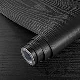 Hode Klebefolie Möbel Schwarz Holzoptik 30X200cm, Selbstklebende Folie für Möbel Matt Holz,...