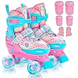 Rollschuhe Kinder Verstellbar Mädchen Rollerskates, Größe 30-33/34-37 Mit 6er Kinder Protektoren...