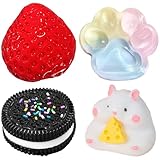 SSKHE 4 Stück Taba Squishy Set, Erdbeere + Hamster + Katze Paw + Hamster + Oreo, Fufu Squishy Toy...
