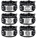 JeweBella 6 Pcs Leder Armband Herren Viking Vintage Nordic Breit Manschette Gothic Wikinger Schmuck...