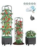 Rankhilfe Obelisk mit Blumenkasten auf Rollen, 174cm Selbstbewässerung Tomatentopf Hochbeet...