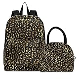 ISAOA Kinder-Rucksack-Set, goldfarben, Leopardenmuster, Geparden-Druck, Tierhaut, Schultaschen-Set,...
