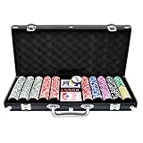 UISEBRT Pokerkoffer Set 500 Chips - Pokerset Laser inkl. 2X Pokerdecks, 5X Würfel, 3X Dealer Button...