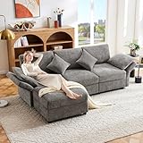 Soweiz L-förmiges Ecksofa mit Fußhocker, umwandelbares 3-Sitzer-Schlafsofa, 4 Kissen, verstellbare...
