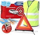 Kombitasche (3 in 1) Verbandstasche Norm 2026 - Warndreieck & Warnweste KFZ mit Beatmungstücher -...