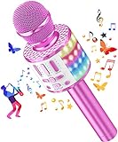 Bluetooth Mikrofon Drahtloses, Mikrofon Karaoke Kinder ab 3 Jahre, Tragbares LED Mikrofon mit...