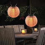 SKIKHN Lampion Solar Outdoor, 2 Stück 25cm So-lar LED Laterne Wetterfest Hängend, Lampions...