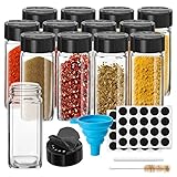 hanmir 12er Gewürzgläser Set,120ml Glas Gewürzdosen eckig Aufbewahrung mit Schwarz Deckel,...
