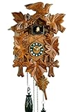 Eble Kuckucksuhr Kuckuckuhr Echtholz NEU batteriebetriebenes Quartzwerk Musik Kuckuckruf Fünflaub...