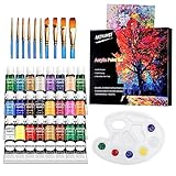 ARTKUNST 36-teiliges Acrylfarben-Set, 24 Tuben Farben mit 10 Pinseln, 1 Leinwand, 1 Mischpalette,...