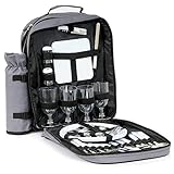 CampFeuer Picknick Rucksack für 4 Personen | Grau | Picknickset 31-teilig | inkl. Flaschenhalter,...
