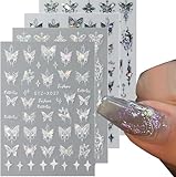 Votvlog 4 Blätter Metallic Schmetterling Nagelsticker Laser Aurora Schmetterling Nagelaufkleber...