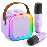 Karaoke Maschine Kinder IROO Mini Karaoke Maschine mit 2 Mikrofonen, Mädchen Mikrofon Kinder...