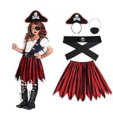 Aomig Piratenkostüm Kinder Mädchen, 4Pcs Piratenkostüm Zubehör, Piratenparty Deko mit Pirat...