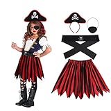 Aomig Piratenkostüm Kinder, 4 Pcs Piraten Kostüm Piratengürtel Piratenhut Damen Kinder Pirat...