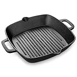 Velaze Grillpfanne Gusseisen 32x27,5 cm, Gusseisenpfanne Grill, Bratpfanne mit Ausguss, Feuerpfanne...