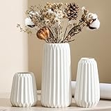 Sawoake Weiße Keramikvase 3er Set - Moderne minimalistische böhmische Vase - Bauernhaus rustikale...