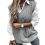 Niwicee Damen PulloverÄrmelloser Weste Pullunder V Ausschnitt Pullover Strickweste Winter Herbst...