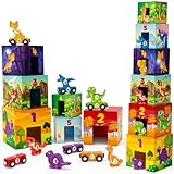 Atoylink Dinosaurier Stapelturm Baby, Stapelspiel Montessori Holzspielzeug mit 6 Stapelwürfel & 6...