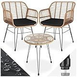 tectake® Outdoor Rattan Sitzgruppe, Möbel für 2 Personen, 3-TLG. Bistroset, Balkonmöbel,...