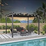PURPLE LEAF Pergola 3 x 3.65 m Wasserdicht Stabil Winterfest, Gartenpavillon Grau mit Sonnenschutz...