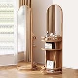 Ganzkörperspiegel mit 360° Drehung und Schminktisch, praktischer Schminktisch für Wohnzimmer,...