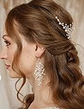 YERTTER Wedding Pink Beads Crystal Hair Comb Earrings Set Crytsal Handmade Updo Comb Clip Head...