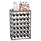 Urban Deco Weinregal für 30 Flaschen, Flaschenregal Stehend mit Holz Tischplatte, Weinregal Metall...