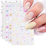 JMEOWIO 3D Nagelsticker Frühling Blumen 5 Blatt Nagelaufkleber 5D Stereoskopisch Selbstklebend...