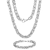 Königskette Silber Herren Edelstahl, 6MM Königskette Halskette aus Edelstahl Armband Set,...