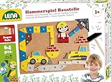 Lena 65828 Hammerspiel, Nagelspiel mit 64 bunten 8 Baustellen Teilen, Grundplatte aus Kork ca. 28 x...