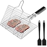Nuangoo Grillkorb Edelstahl-Grillkorb mit 2 Silikonbürste Grillkorb Fischbräter Set Faltbarer...