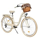 Generic Komfort Fahrrad Citybike Mit Weidenkorb Damenfahrrad Hollandrad, 28 Zoll, Creme-Braun,...