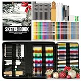 Zenacolor 74-teiliges professionelles Zeichenstifte Set, Federmappe mit 24 Wasserfarb-Malstiften, 12...
