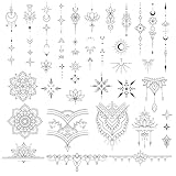 4 Blätter Fake Tattoos Mandala Schwarz Temporäre Klebetattoos Erwachsene Wasserdicht Tattoo...