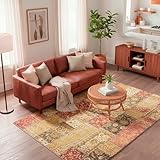 Kelim Patchwork Teppich Rot 195 X 280 cm - Maschinenwaschbar - Moderner Kurzflor Wohnzimmer Teppich...