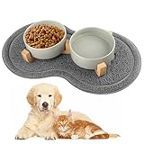 Hundenapf Keramik, 400ML Doppel Futternapf Hund, mit Bambus Ständer und Rutschfestem Matte, Keramik...