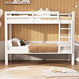 NQSLDM Etagenbett 90 x 200 cm mit Leiter und Rausfallschutz, Kinderbett Holzbett mit Lattenrost,...