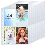 AOBOPLE 50 Stück Fotohüllen DIN A4,Transparent Postkartenhüllen, 4 Fach Geteilt...