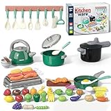 Kinder Küche Zubehör Essen Set - 81 Stück Spielküche Zubehör Plastik für Kinder mit Gemüse,...