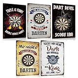 ZDFDC 5er Set Blechschilder Retro Dart 180 Lustig Spruch 20x30cm - Metall-schild Wand-deko für die...