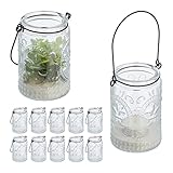 Relaxdays Windlicht, 12er Set, Glas mit Henkel, innen & außen, 10,5 x 7 cm, Hochzeit...