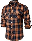 PARKLEES Herren Freizeithemden Regular Fit Button Down Check Kariert Flanellhemden mit Taschen...