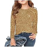 Langarmshirt Mädchen Pailletten Bedruckt Pullover Kinder Rundhal Glitzershirt Einfarbig Longsleeve...