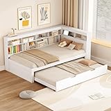 xixiworkshop Ausziehbett 90x200cm Bunk Bett mit Stauraum und USB-Steckdose Mehreren Ablagefächern...