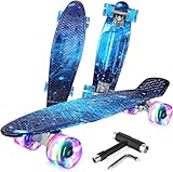 BELEEV Kinder Skateboard 22 Zoll mit LED Leuchtrollen Wheels, Komplette Mini Cruiser Skateboard für...