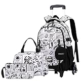ZHANAO Rollrucksack für Jungen, klassische Trolley-Büchertaschen für Kinder, mehrere Taschen,...
