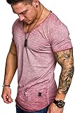 Amaci&Sons Oversize Herren Vintage T-Shirt Verwaschen V-Neck Basic V-Ausschnitt Shirt 6034 Bordeaux...