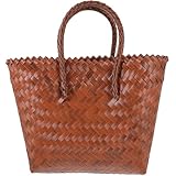 HEMOTON Handgewebter Vintage Korb mit Henkel Große Geflochtene Picknick und Strandtasche für Damen...